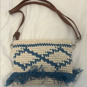 Blue and Cream Woven Shoulder Bag